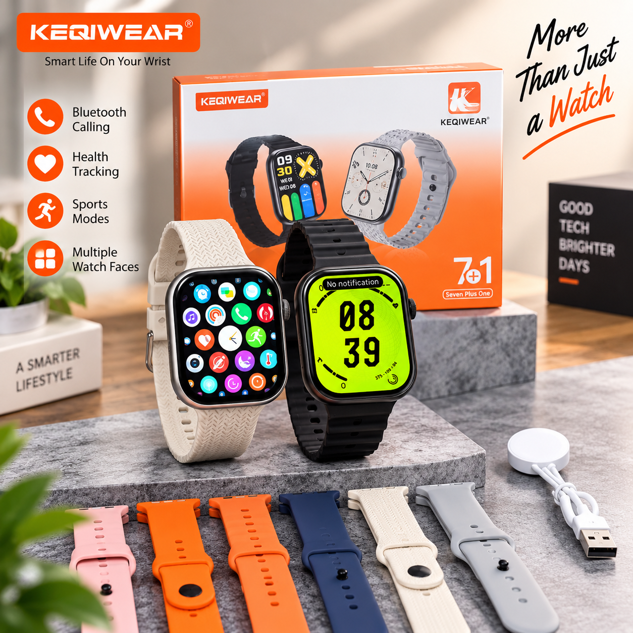 KEQIWEAR KW83 MAX Smart Watch – 2.1″ Curved Display with 7+1 Interchangeable Straps