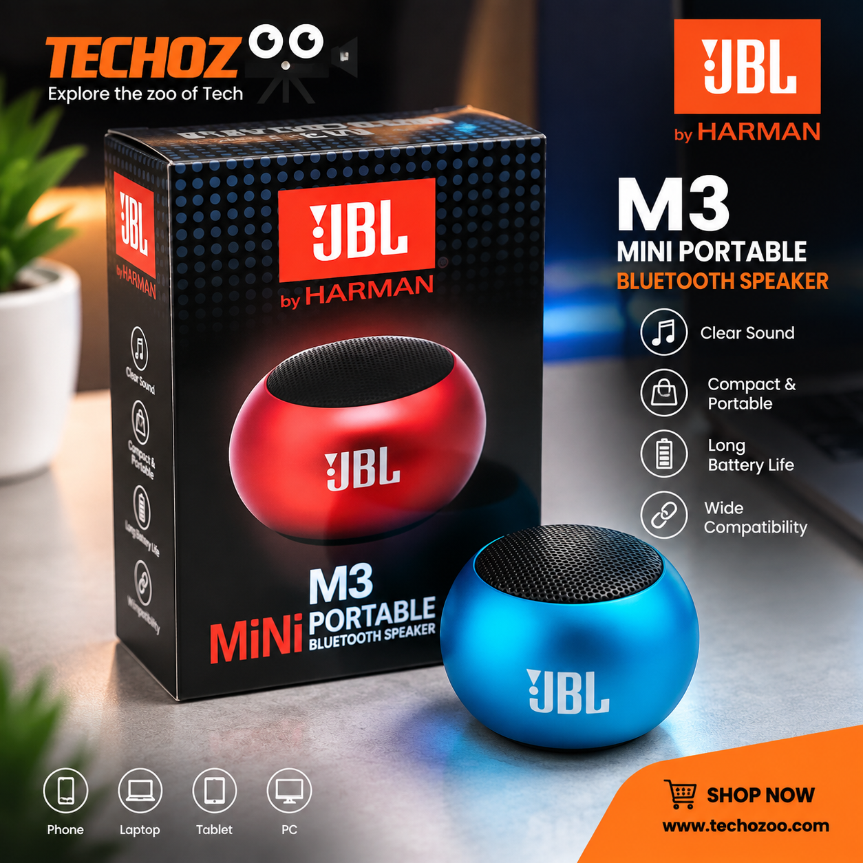 JBL M3 Mini Portable Bluetooth Speaker – Compact Wireless Speaker with Powerful Sound