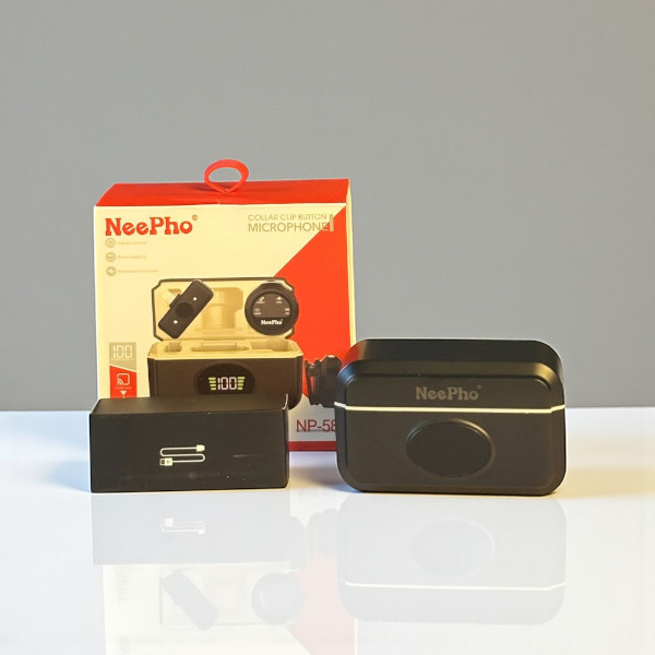 NeePho NP-58 Wireless Clip-On Microphone – DSP Noise Reduction with Digital Charging Case