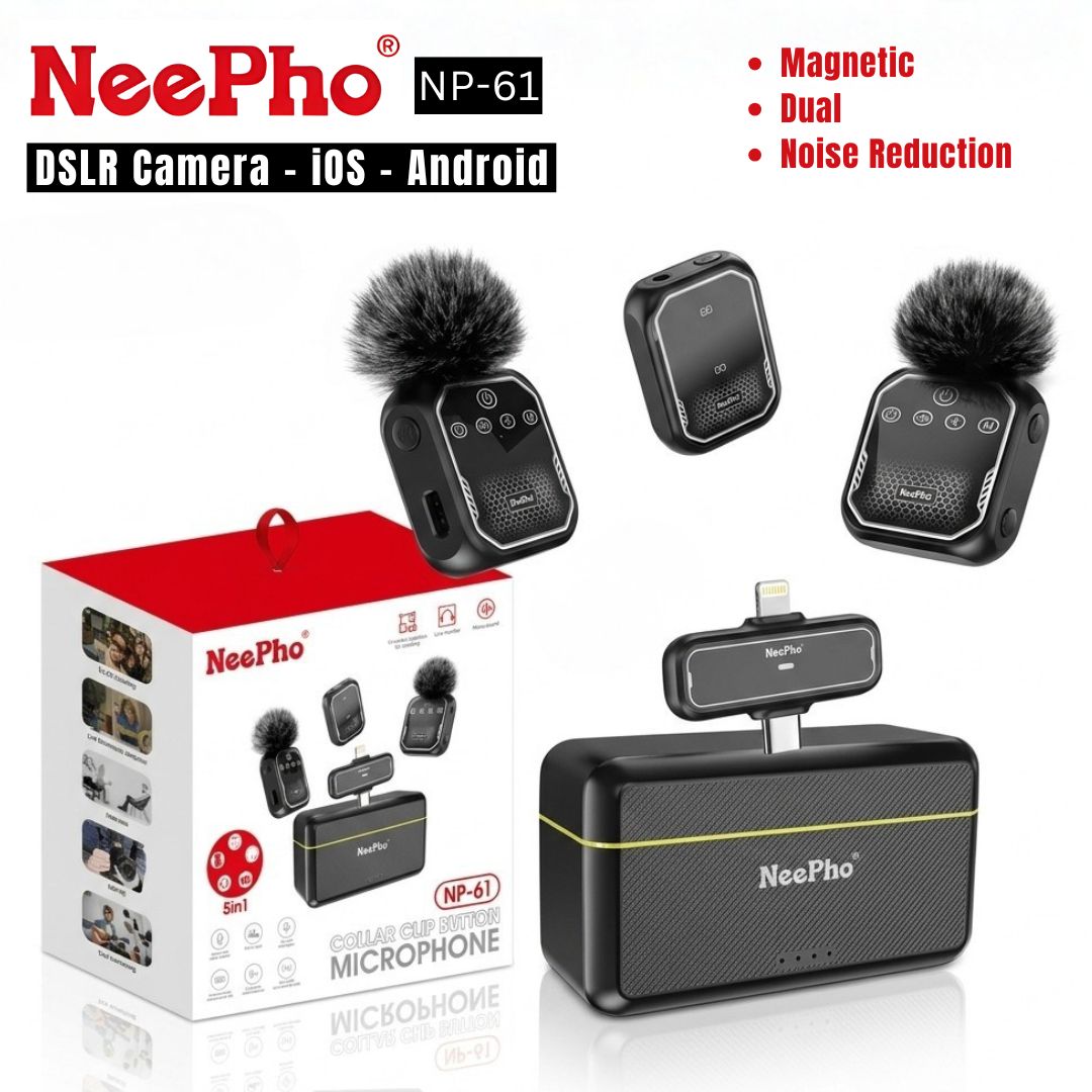 NeePho NP-61 Wireless Lavalier Microphone – DSP Noise Reduction for Type-C & iPhone
