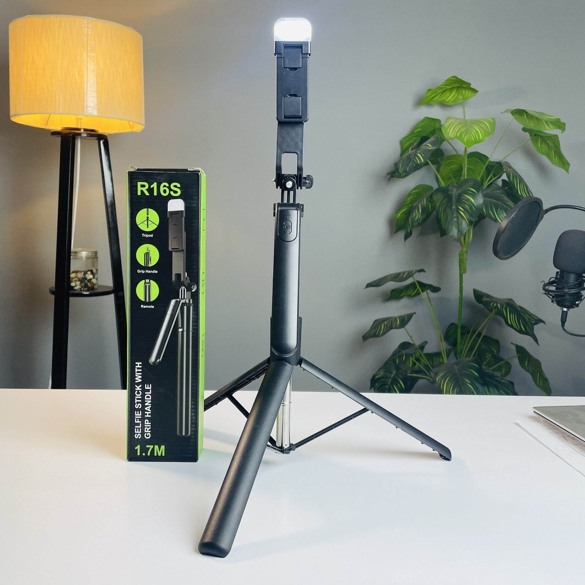 R16S Selfie Stick Tripod with LED Light & Bluetooth Remote