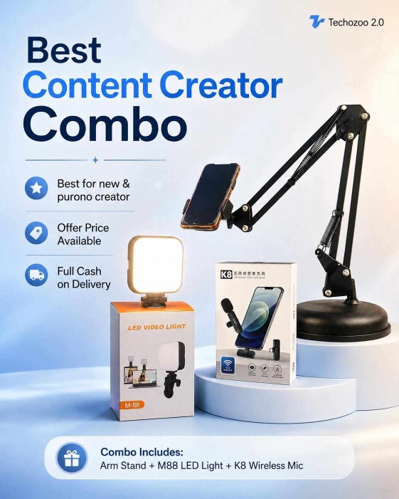 Overhead Arm stand + M88 LED Light + K8 Microphone Combo- Ultimate Content Creator Combo